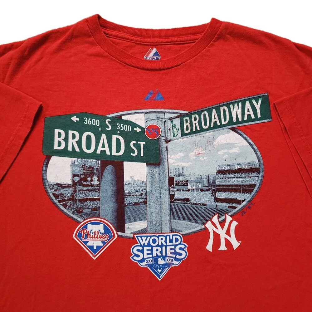 Majestic Phillies Yankees 2009 World Series Broad St VS Broadway XL Mens T-Shirt